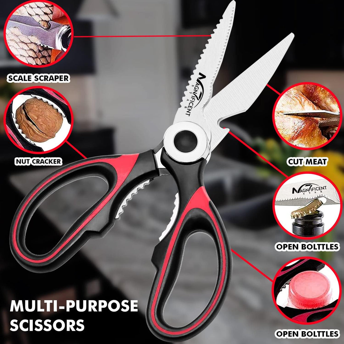 Heavy-Duty Multi-Function Kitchen Scissors with Soft Grip